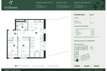 Rzut - Mieszkanie na sprzedaż 3 pokoje o powierzchni 52,06 m² - numer B.2.7 w IVY HOUSE
