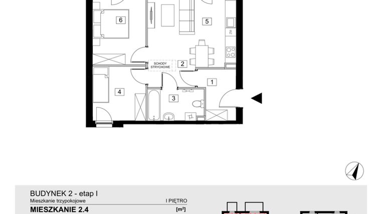Rzut - Mieszkanie na sprzedaż 3 pokoje o powierzchni 54,46 m² - numer 2.4 w ATAL Jasieny