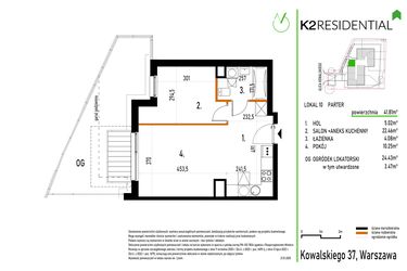 Rzut - Mieszkanie na sprzedaż 2 pokoje o powierzchni 41,81 m² - numer 10 w Kowalskiego 37