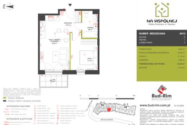 Rzut - Mieszkanie na sprzedaż 2 pokoje o powierzchni 39,36 m² - numer 12 w Na Wspólnej
