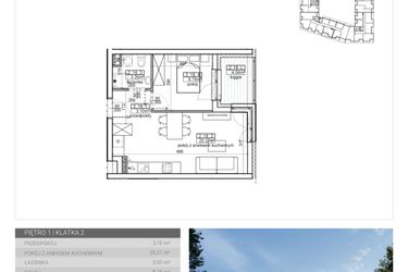 Rzut - Mieszkanie na sprzedaż 2 pokoje o powierzchni 35,35 m² - numer 49 w Wave etap II