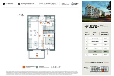 Rzut - Mieszkanie na sprzedaż 2 pokoje o powierzchni 38,45 m² - numer M2.37 w Pulso