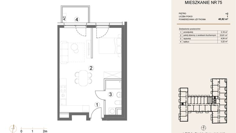 Rzut - Mieszkanie na sprzedaż 1 pokój o powierzchni 40,82 m² - numer 75 w Waterlane Vibe