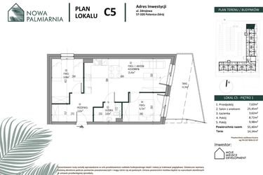 Rzut - Mieszkanie na sprzedaż 3 pokoje o powierzchni 55,4 m² - numer C05 w Nowa Palmiarnia