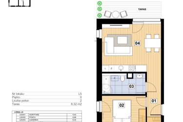 Rzut - Mieszkanie na sprzedaż 2 pokoje o powierzchni 41,52 m² - numer L-5 w Mickiewicza 21 Residence