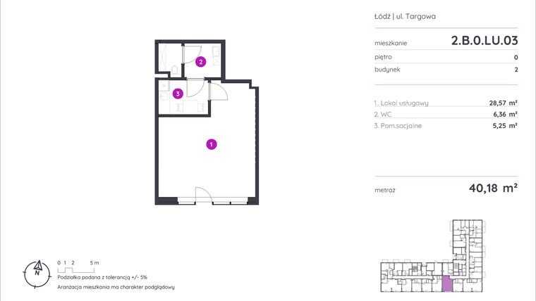 Rzut - Lokal użytkowy na sprzedaż 1 pokój o powierzchni 40,18 m² - numer 2.B.0.LU.03 w Murapol Forum