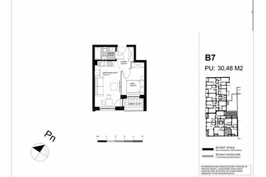 Rzut - Mieszkanie na sprzedaż 2 pokoje o powierzchni 30,48 m² - numer B7 w Apartamenty Kopernika - etap II