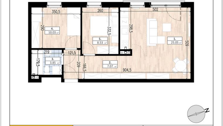 Rzut - Mieszkanie na sprzedaż 3 pokoje o powierzchni 54,7 m² - numer C1/1/2 w ACCANTO