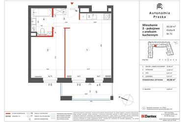 Rzut - Mieszkanie na sprzedaż 2 pokoje o powierzchni 43,58 m² - numer 71 w Autonomia Praska
