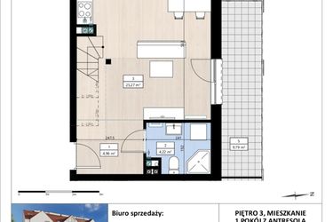 Rzut - Mieszkanie na sprzedaż 1 pokój o powierzchni 46,76 m² - numer B3/3/34 w Montano bud. B3