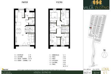 Rzut - Dom na sprzedaż 5 pokoi o powierzchni 84,07 m² - numer K5 w Villa Złotno