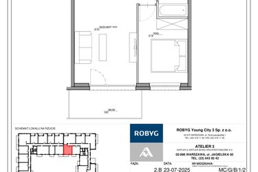Rzut - Mieszkanie na sprzedaż 2 pokoje o powierzchni 38,9 m² - numer MC/G/B/1/2 w Modern City etap G