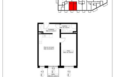 Rzut - Mieszkanie na sprzedaż 2 pokoje o powierzchni 49,28 m² - numer 32 w Światowida 61B