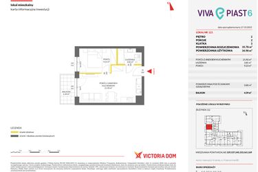 Rzut - Mieszkanie na sprzedaż 2 pokoje o powierzchni 35,72 m² - numer 121 w Viva Piast 6