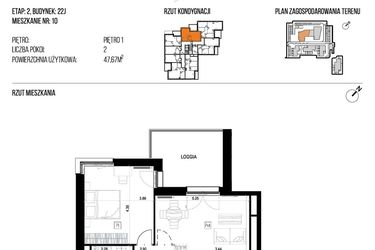 Rzut - Mieszkanie na sprzedaż 2 pokoje o powierzchni 47,67 m² - numer 22J/10 w NATURAMA II