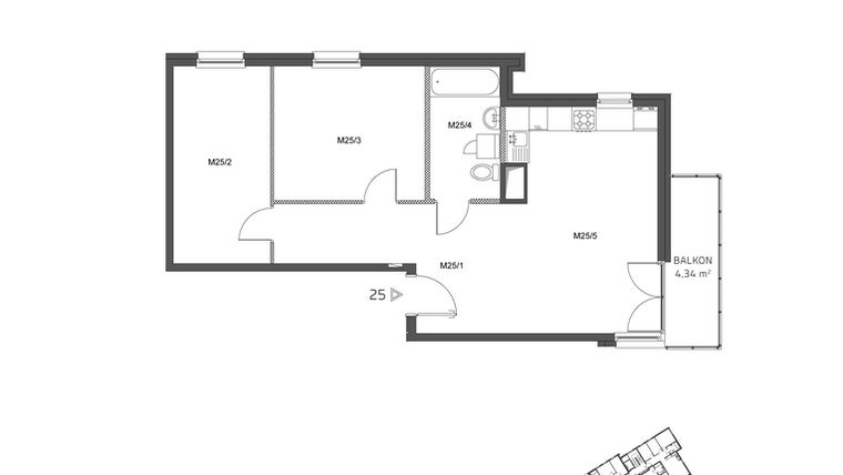 Rzut - Mieszkanie na sprzedaż 3 pokoje o powierzchni 63,03 m² - numer 25 w Wzgórze Krzemionki II
