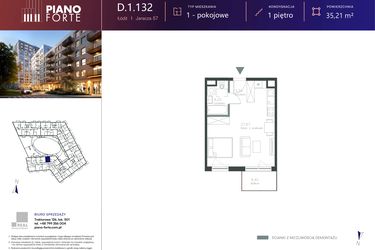 Rzut - Mieszkanie na sprzedaż 1 pokój o powierzchni 35,23 m² - numer D.1.132 w Piano