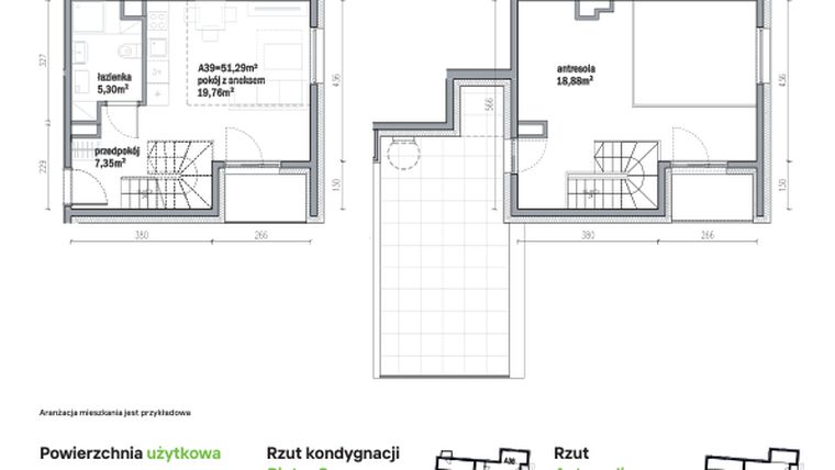 Rzut - Mieszkanie na sprzedaż 2 pokoje o powierzchni 51,29 m² - numer A39 w Traugutta Vita