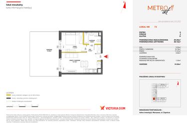 Rzut - Mieszkanie na sprzedaż 2 pokoje o powierzchni 39,49 m² - numer 73 w Metro Art 11
