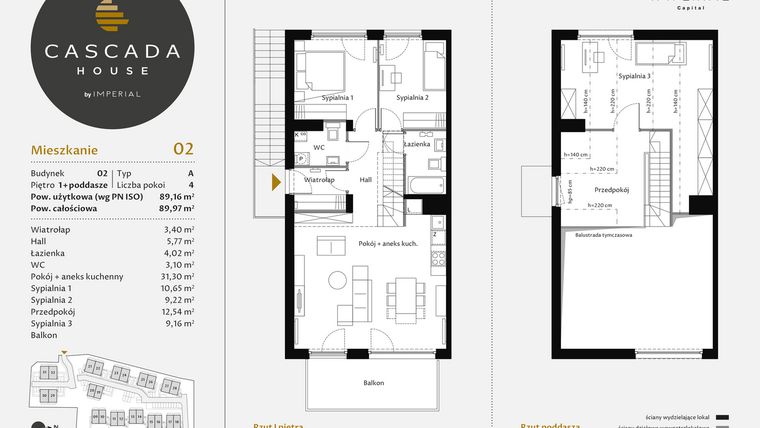 Rzut - Mieszkanie na sprzedaż 4 pokoje o powierzchni 89,44 m² - numer 2.2 w CASCADA House