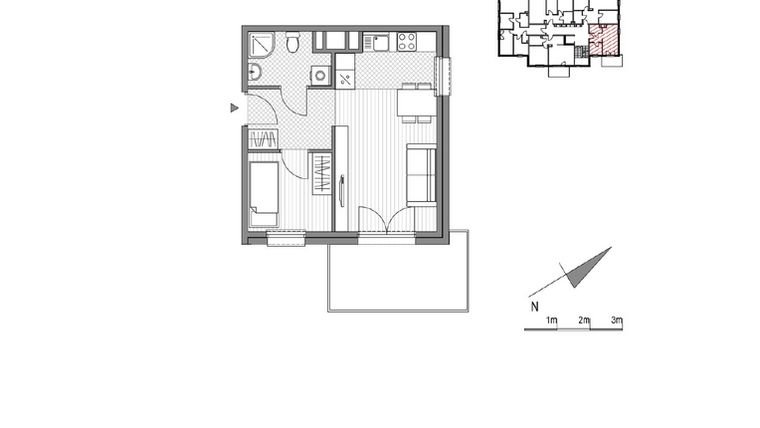 Rzut - Mieszkanie na sprzedaż 2 pokoje o powierzchni 32,69 m² - numer 1.2-9 w Stawowa