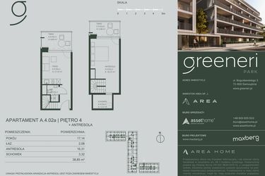 Rzut - Mieszkanie na sprzedaż 2 pokoje o powierzchni 38,85 m² - numer A.4.02a w Greeneri Park