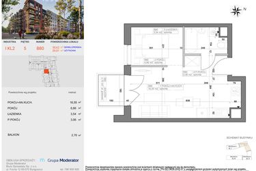 Rzut - Mieszkanie na sprzedaż 1 pokój o powierzchni 29,81 m² - numer I-B80 w Industria etap I-B