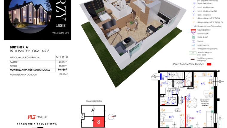Rzut - Mieszkanie na sprzedaż 5 pokoi o powierzchni 90,93 m² - numer L8 w Przy Lesie Ville Slow Life
