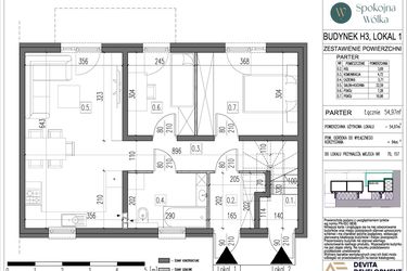 Rzut - Mieszkanie na sprzedaż 3 pokoje o powierzchni 54,97 m² - numer H3.1 w Spokojna Wólka etap V
