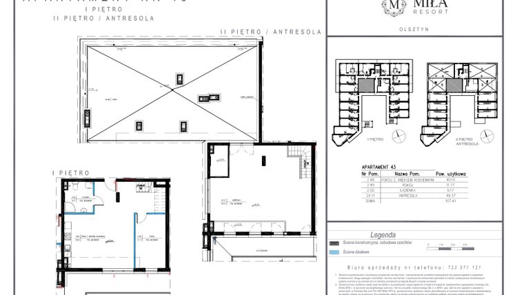 Rzut - Mieszkanie na sprzedaż 3 pokoje o powierzchni 107,41 m² - numer 43 w Miła Resort
