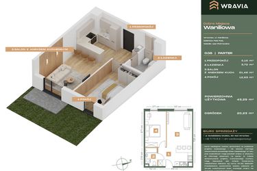 Rzut - Mieszkanie na sprzedaż 2 pokoje o powierzchni 43,29 m² - numer L.0-8 w Dobre Miejsce Waniliowa
