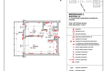 Rzut - Mieszkanie na sprzedaż 2 pokoje o powierzchni 36,84 m² - numer 22_2 w Osiedle 4 Pory Roku - Etap VIII