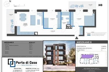 Rzut - Mieszkanie na sprzedaż 3 pokoje o powierzchni 60,46 m² - numer M8 w Porto di Casa - Twoja przystań