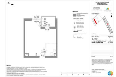 Rzut - Mieszkanie na sprzedaż 1 pokój o powierzchni 31,37 m² - numer C.1.32 w My Forest - Apartamenty inwestycyjne