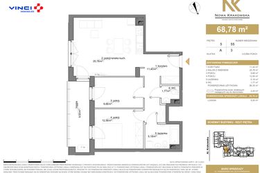 Rzut - Mieszkanie na sprzedaż 3 pokoje o powierzchni 68,78 m² - numer A.5.55 w Nowa Krakowska