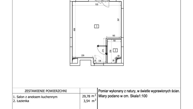 Rzut - Mieszkanie na sprzedaż 1 pokój o powierzchni 33,32 m² - numer 104 w Aquamarina Dąbki