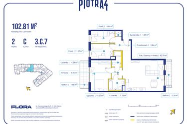 Rzut - Mieszkanie na sprzedaż 4 pokoje o powierzchni 102,81 m² - numer 3.C.7 w Piotra 4