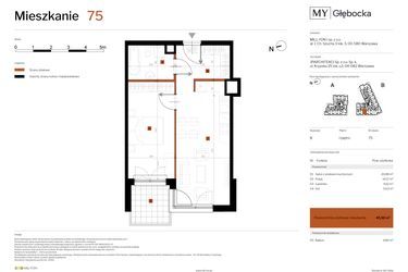 Rzut - Mieszkanie na sprzedaż 2 pokoje o powierzchni 45,3 m² - numer 75 w MY Głębocka