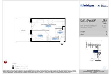 Rzut - Mieszkanie na sprzedaż 2 pokoje o powierzchni 48,19 m² - numer D2.5 w Bulwar Północny