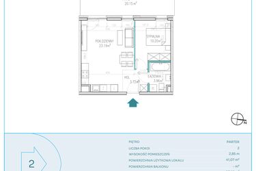 Rzut - Mieszkanie na sprzedaż 2 pokoje o powierzchni 41,07 m² - numer D2 w Dwa Jeziora CD