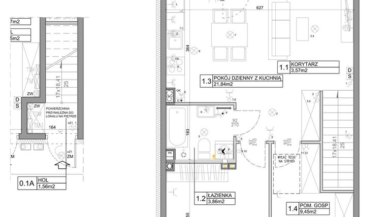 Rzut - Mieszkanie na sprzedaż 3 pokoje o powierzchni 58,82 m² - numer 36 w Manufaktura Marki 2 etap II