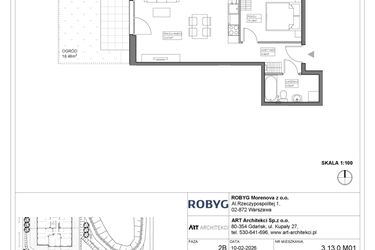 Rzut - Mieszkanie na sprzedaż 2 pokoje o powierzchni 43,25 m² - numer 3.13.0M01 w Szumilas bud. 3.11 - 3.15