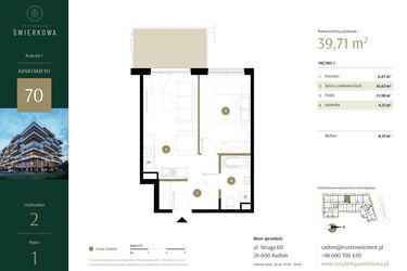 Rzut - Mieszkanie na sprzedaż 2 pokoje o powierzchni 39,71 m² - numer 70 w Rezydencja Świerkowa