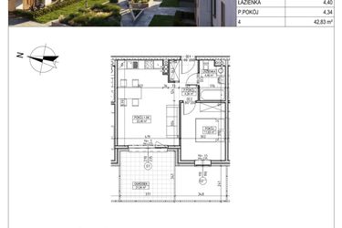 Rzut - Mieszkanie na sprzedaż 2 pokoje o powierzchni 42,83 m² - numer M.B7.00.04 w Osiedle Harmonia bud. B7