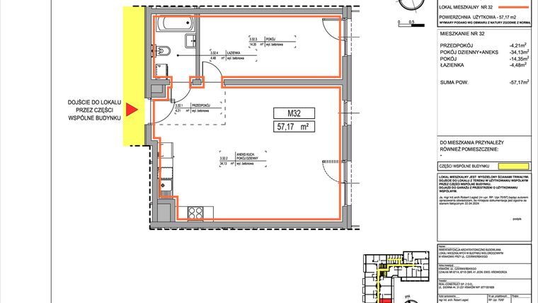 Rzut - Mieszkanie na sprzedaż 2 pokoje o powierzchni 57,17 m² - numer 3.32 w Czerwieńskiego 3