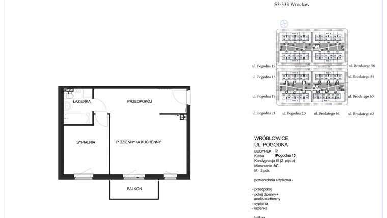 Rzut - Mieszkanie na sprzedaż 2 pokoje o powierzchni 47,79 m² - numer 2C - 3C w Zielona Lutynia