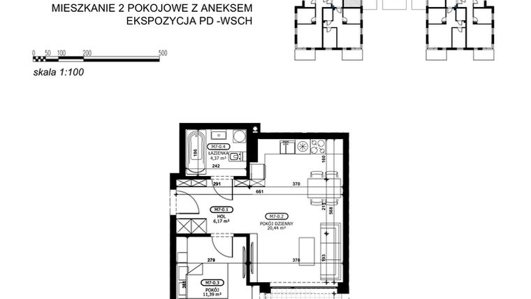 Rzut - Mieszkanie na sprzedaż 2 pokoje o powierzchni 42,37 m² - numer C2-M7 w Stacja Łódź V – etap C2