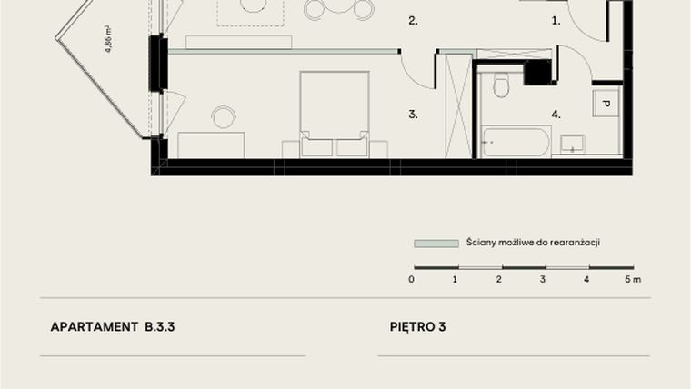 Rzut - Mieszkanie na sprzedaż 2 pokoje o powierzchni 50,12 m² - numer B/3/3 w Ogrodowa 12