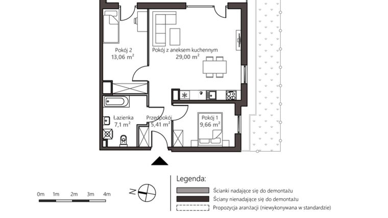 Rzut - Mieszkanie na sprzedaż 3 pokoje o powierzchni 64,23 m² - numer 5D/2 w Nowy Goszyn