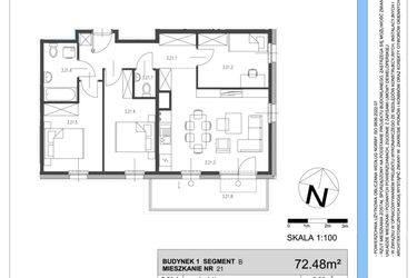Rzut - Mieszkanie na sprzedaż 4 pokoje o powierzchni 72,48 m² - numer B.21 w Osiedle Telimeny etap III